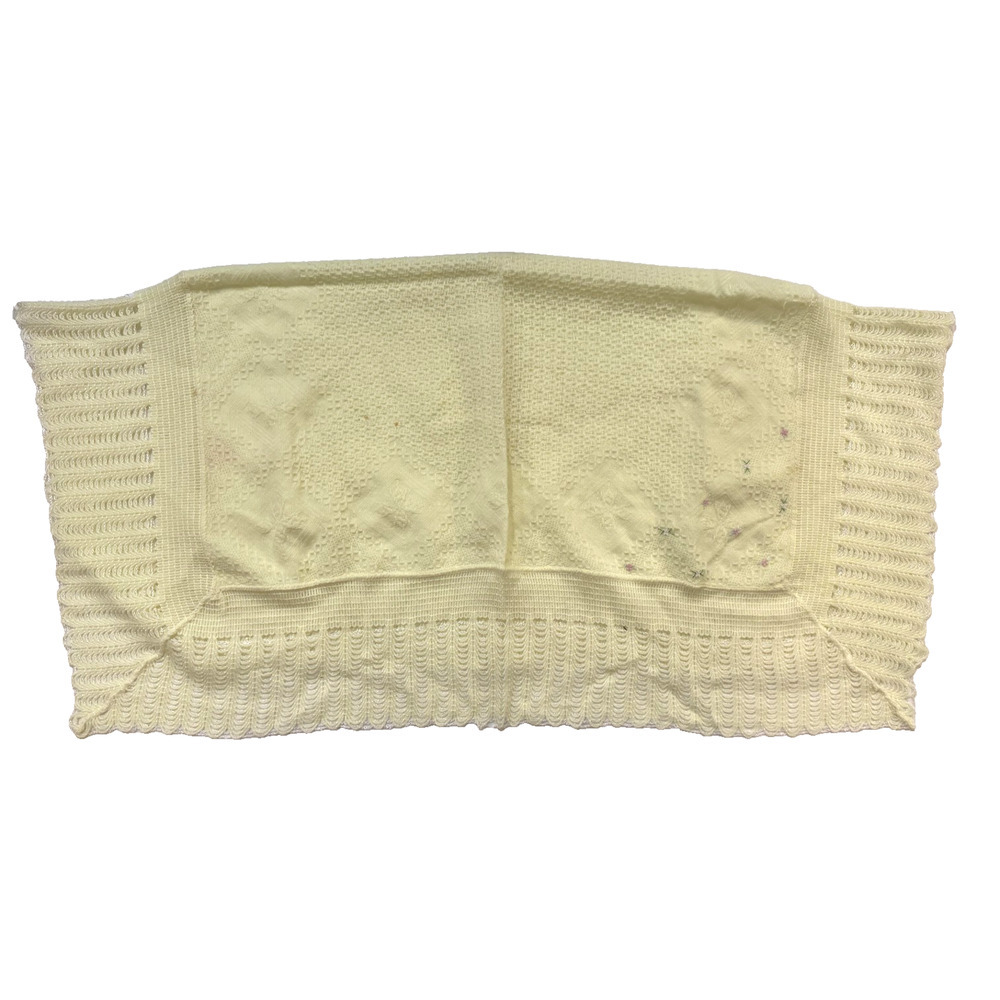 Vintage Cradle Knit Baby Blanket Japan Acrylic Yellow Embroidered Border 34x30‎